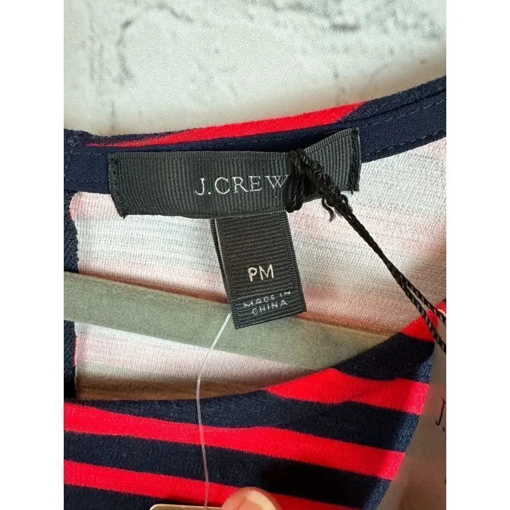 J.CREW Petites red blue striped cotton stretch shift dress size PM NWT